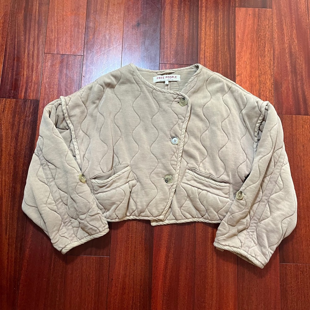 Free People Jacket Womens XS Cropped Boxy Quilted Tan Boho Cotton OB1425712 $199